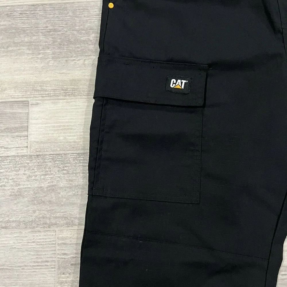 Mens Caterpillar Size Medium Black Ripstop Canvas Cuffed Jogger DrawString Pants